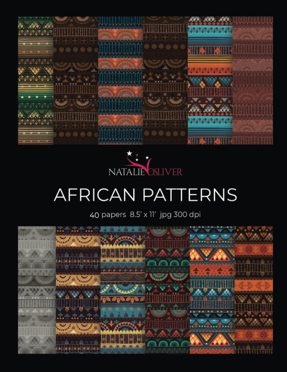 African Patterns: Scrapbooking, Design and Craft Paper, 40 sheets, 12 designs, size 8.5 "x 11", from Natalie Osliver